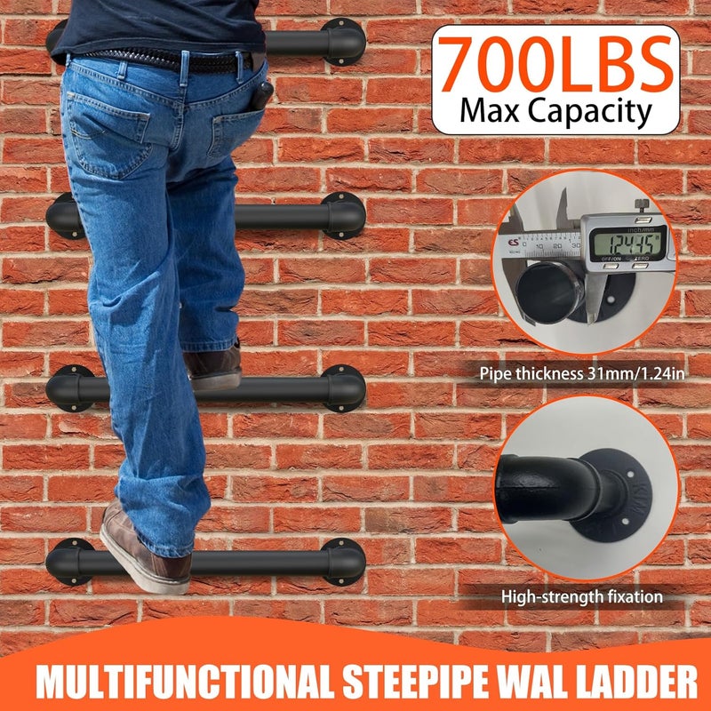 cvter 3-Rung Wall Mounted Ladder, Heavy Duty Steel Pipe Fire Escape Ladder for Egress Window & Basement, Black Industrial Hanging - Image 3